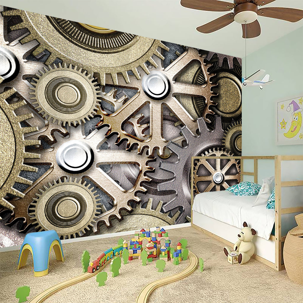 Steampunk Metallic Gears Print Wall Sticker