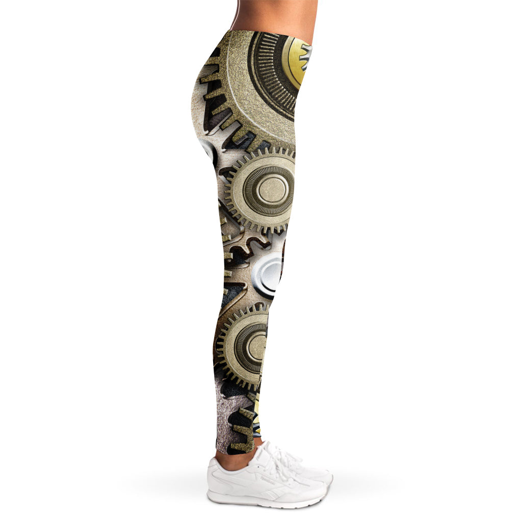 Steampunk Metallic Gears Print Women's Leggings