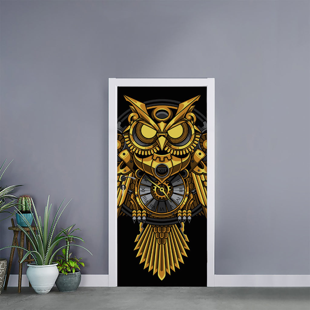 Steampunk Owl Print Door Sticker