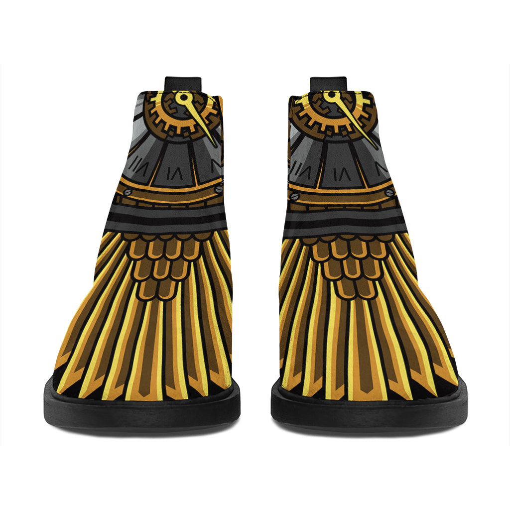 Steampunk Owl Print Flat Ankle Boots