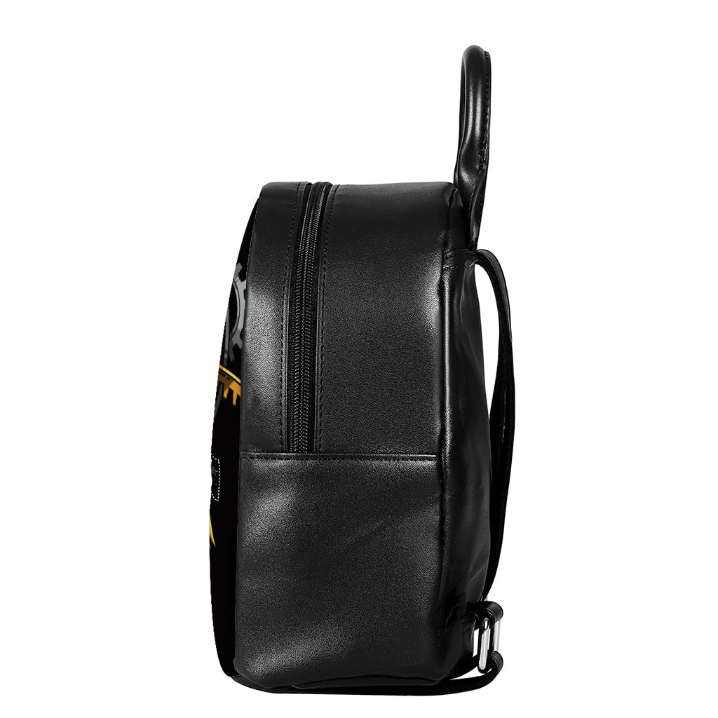 Steampunk Owl Print Leather Backpack