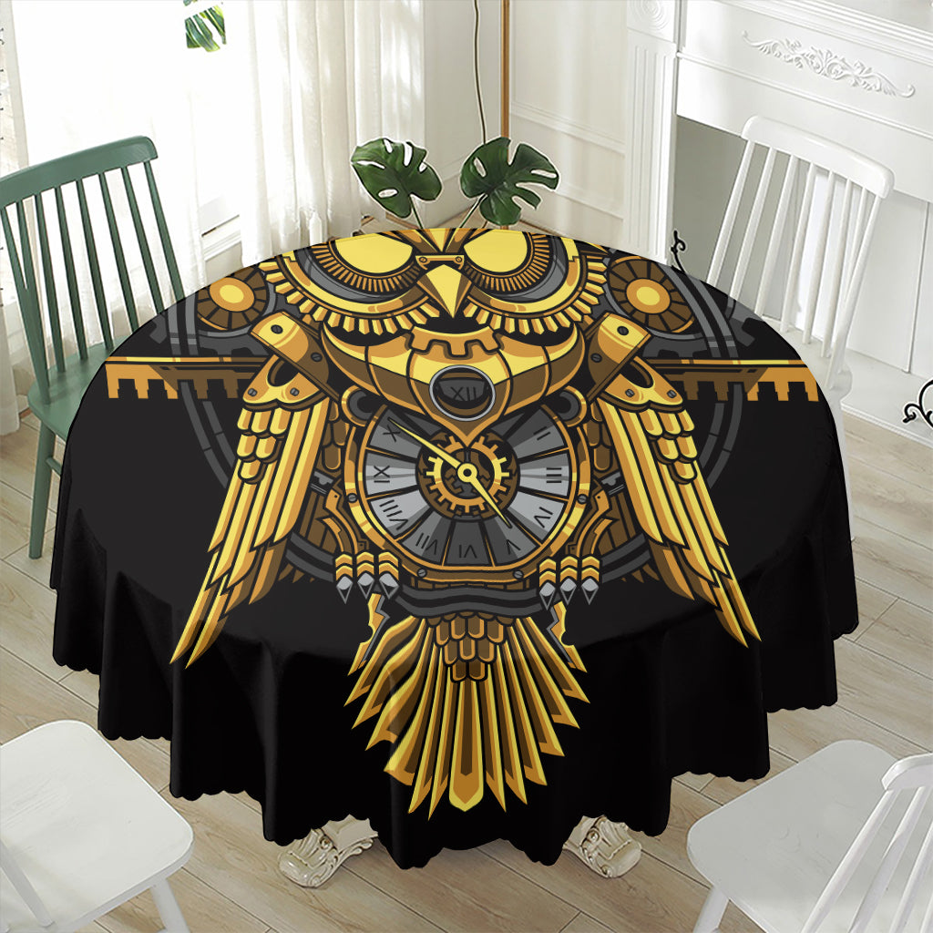 Steampunk Owl Print Waterproof Round Tablecloth