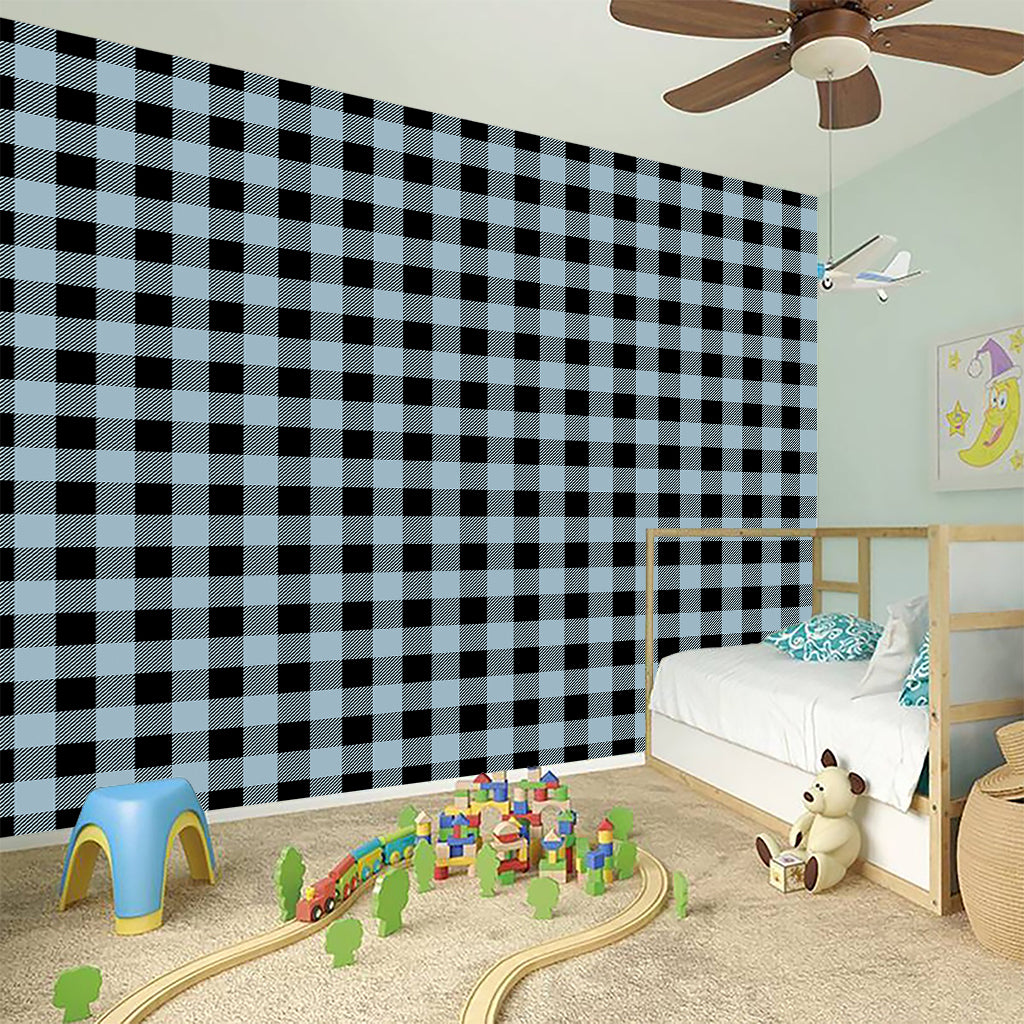 Steel Blue And Black Buffalo Check Print Wall Sticker
