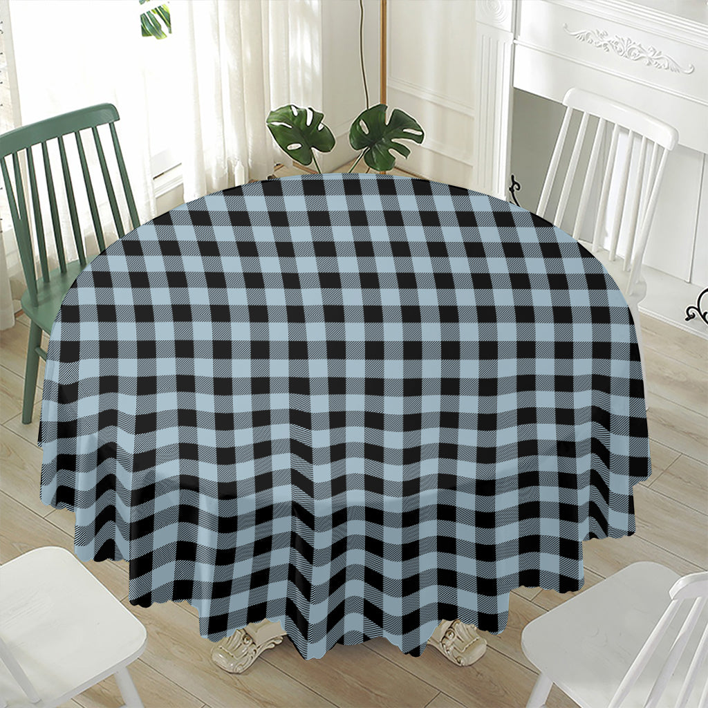 Steel Blue And Black Buffalo Check Print Waterproof Round Tablecloth