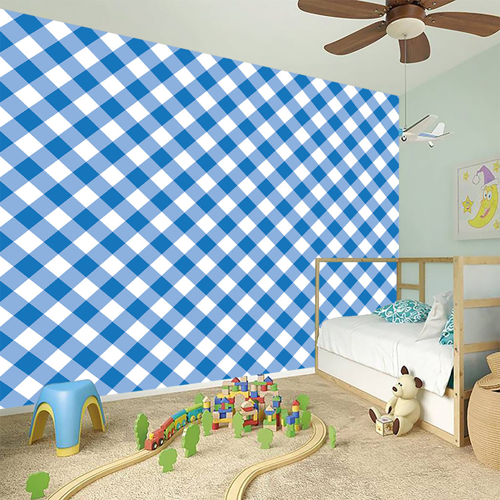 Steel Blue And White Gingham Print Wall Sticker