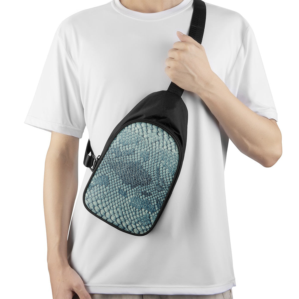 Steel Blue Snakeskin Print Chest Bag