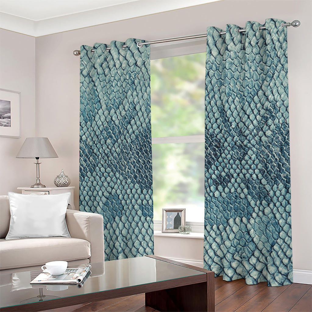 Steel Blue Snakeskin Print Extra Wide Grommet Curtains