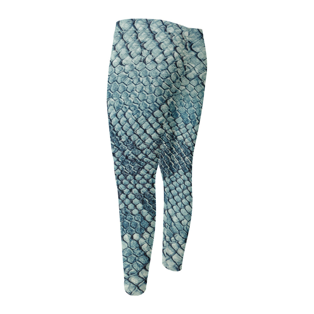 Steel Blue Snakeskin Print Men's Compression Pants