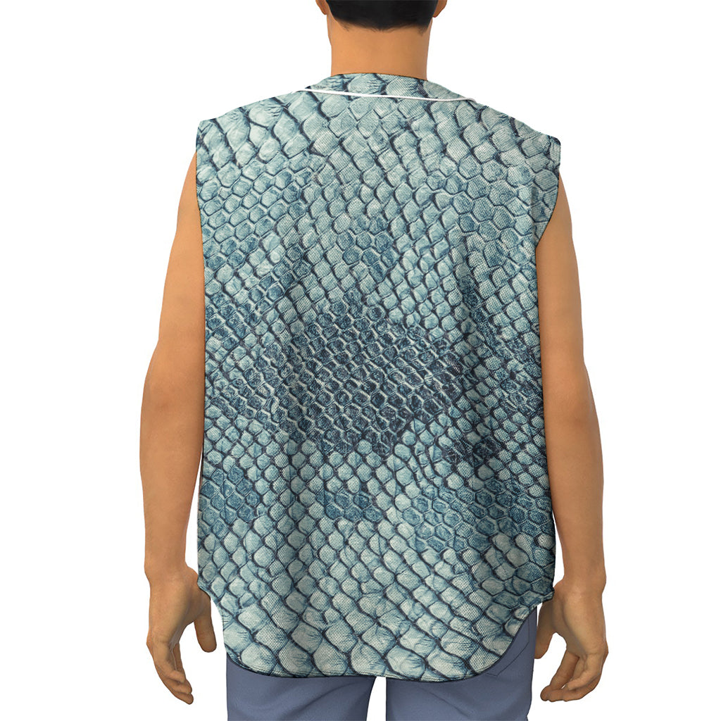 Steel Blue Snakeskin Print Sleeveless Baseball Jersey