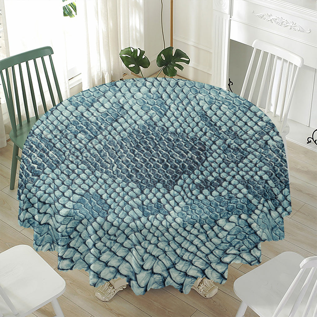 Steel Blue Snakeskin Print Waterproof Round Tablecloth