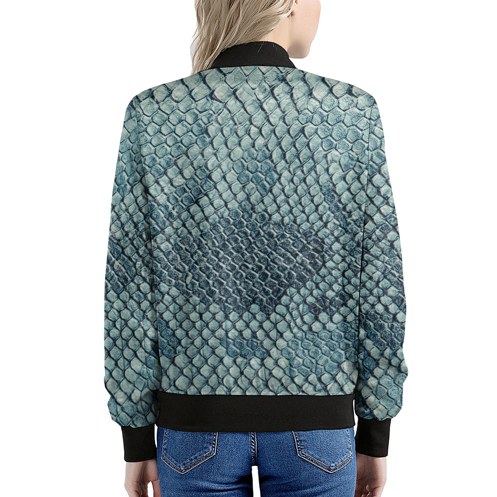 Steel Blue Snakeskin Print Women's Bomber Jacket