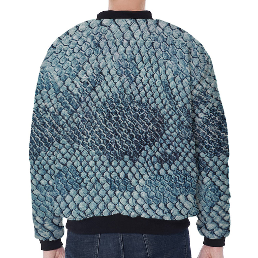 Steel Blue Snakeskin Print Zip Sleeve Bomber Jacket