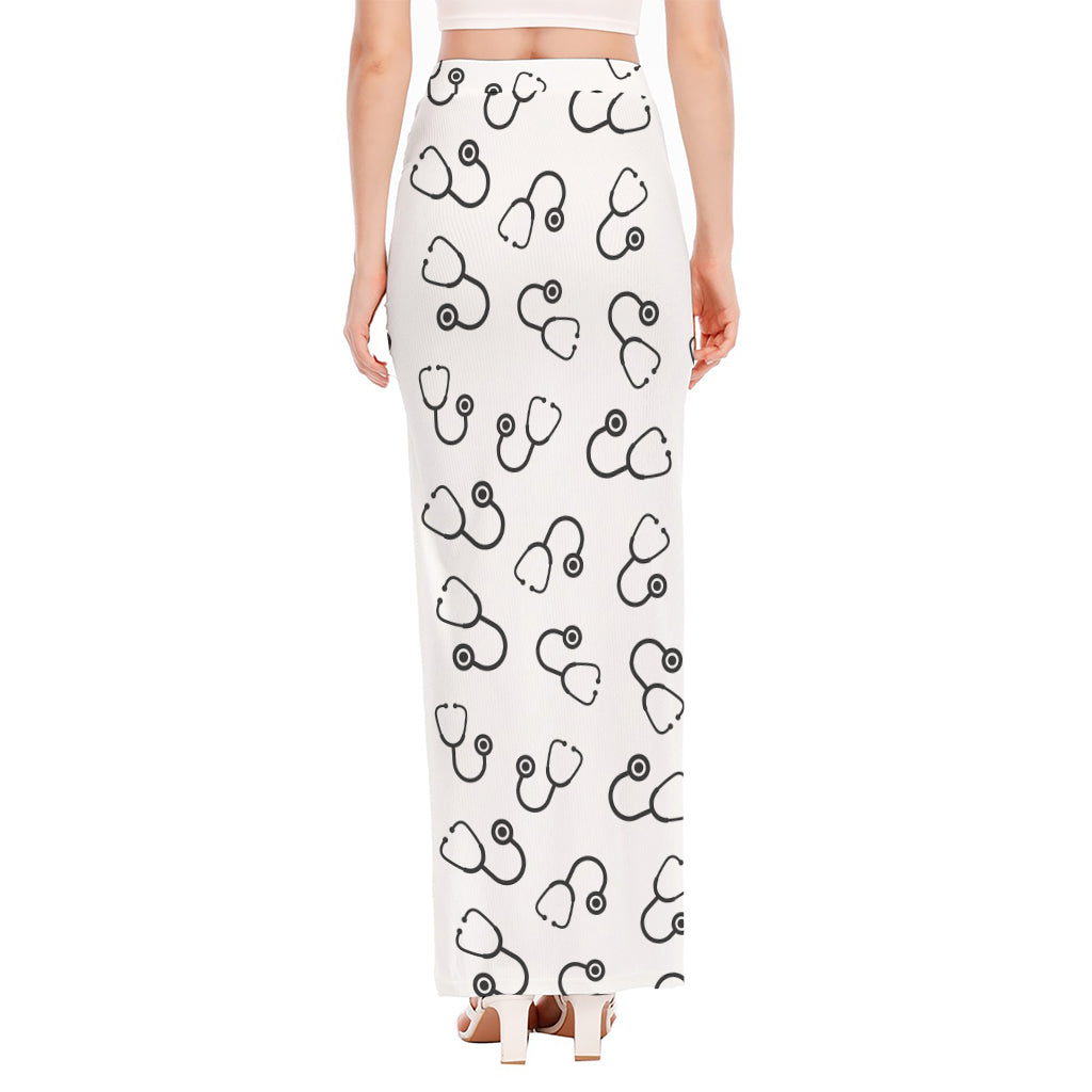 Stethoscope Sign Pattern Print High Slit Maxi Skirt