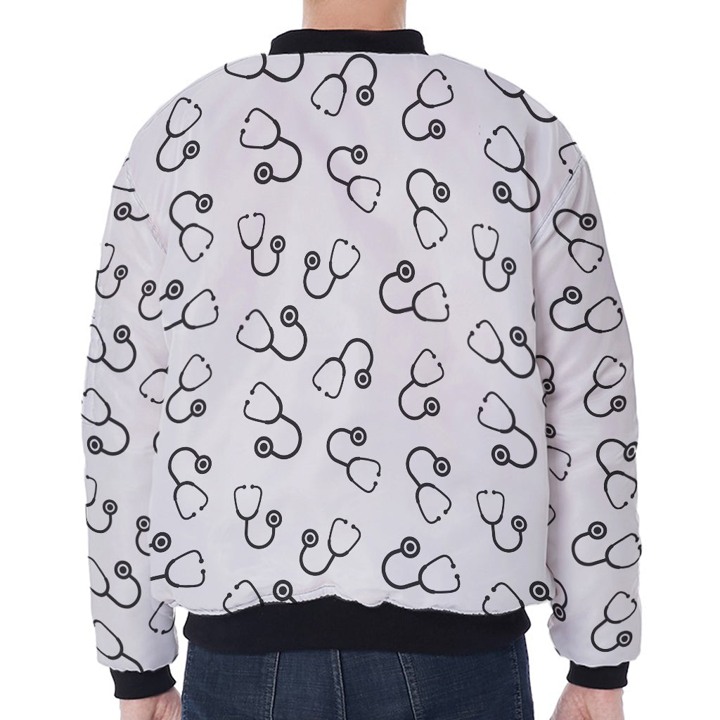 Stethoscope Sign Pattern Print Zip Sleeve Bomber Jacket