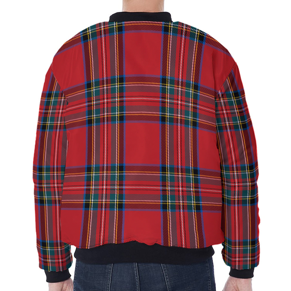 Stewart Tartan Scottish Pattern Print Zip Sleeve Bomber Jacket