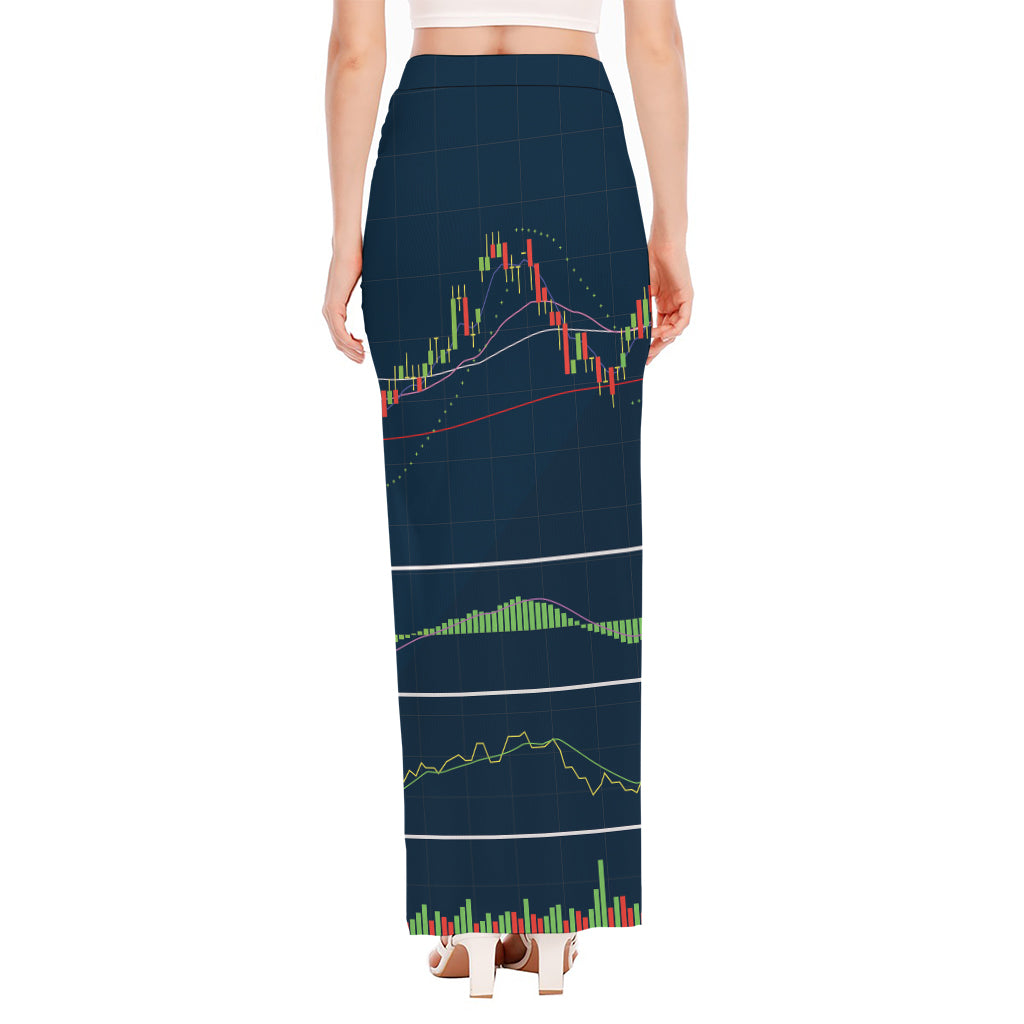 Stock Candlestick And Indicators Print High Slit Maxi Skirt