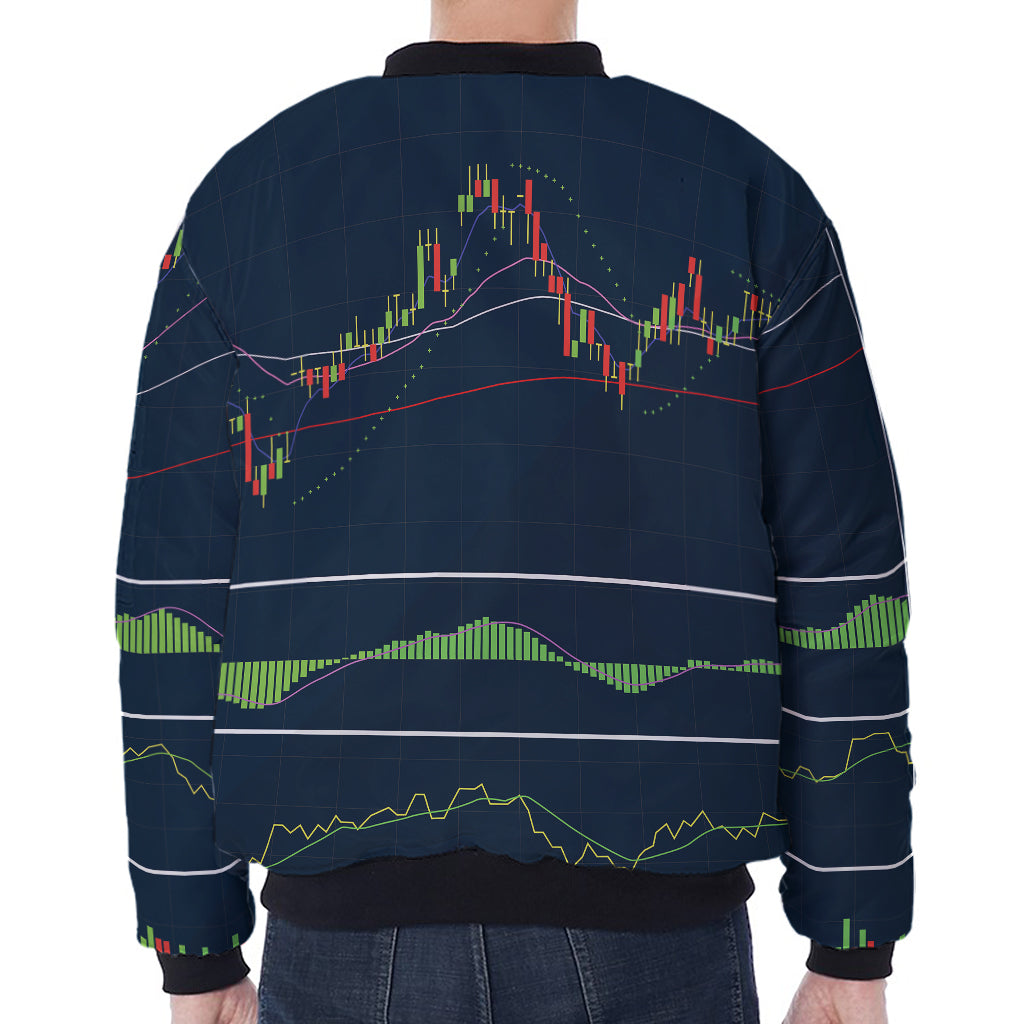Stock Candlestick And Indicators Print Zip Sleeve Bomber Jacket