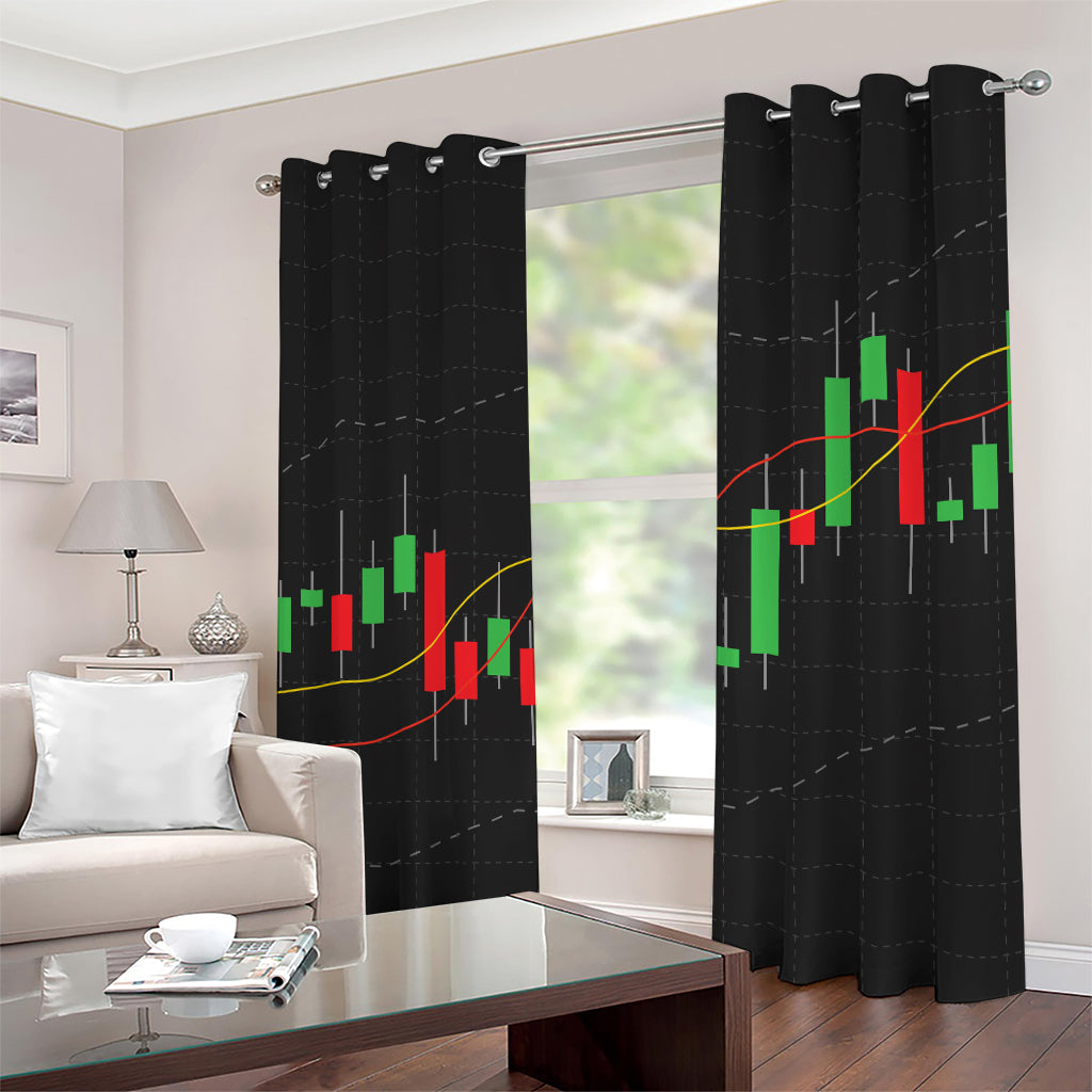 Stock Market Candlestick Print Extra Wide Grommet Curtains