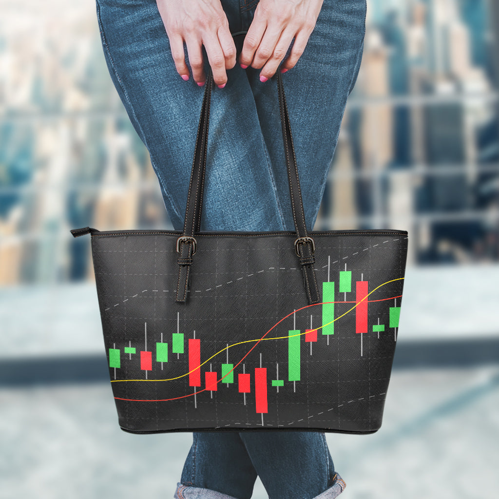 Stock Market Candlestick Print Leather Tote Bag