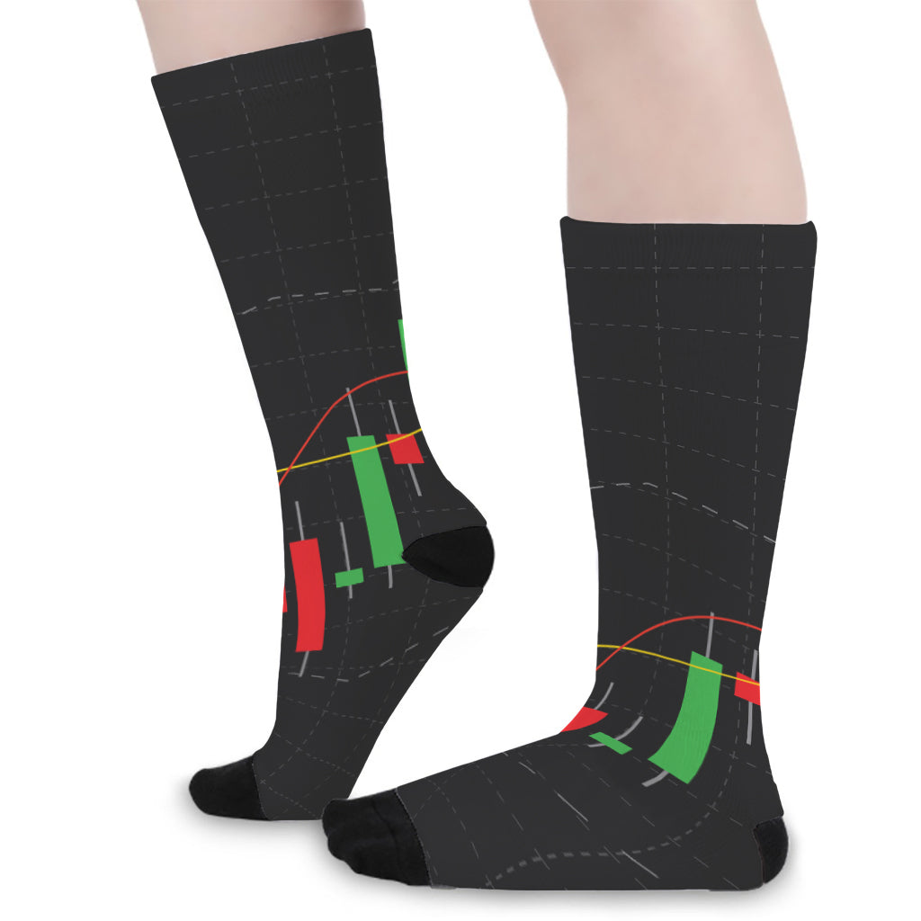 Stock Market Candlestick Print Long Socks