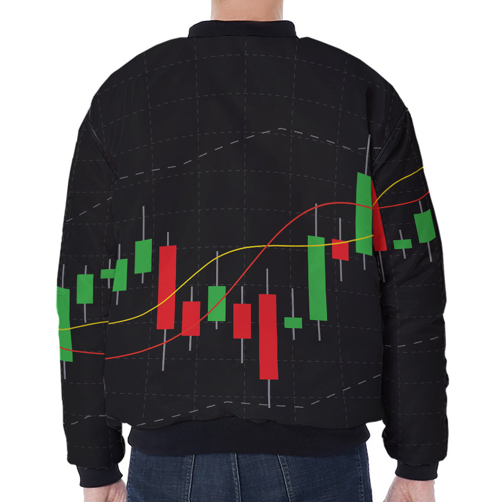 Stock Market Candlestick Print Zip Sleeve Bomber Jacket