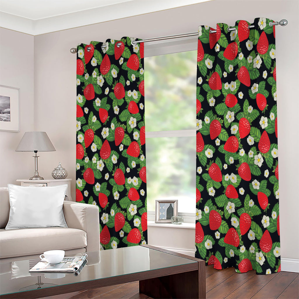Strawberry And Flower Pattern Print Extra Wide Grommet Curtains
