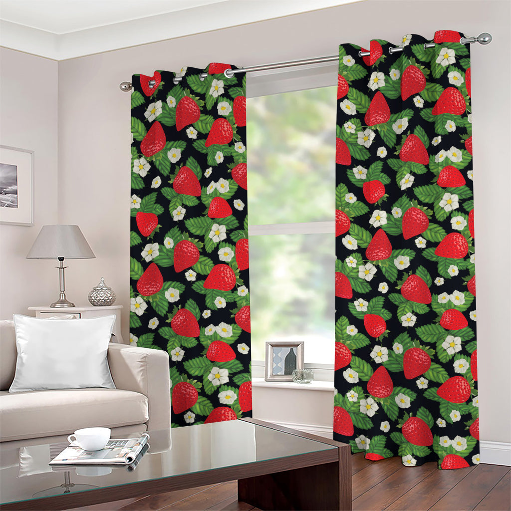 Strawberry And Flower Pattern Print Grommet Curtains