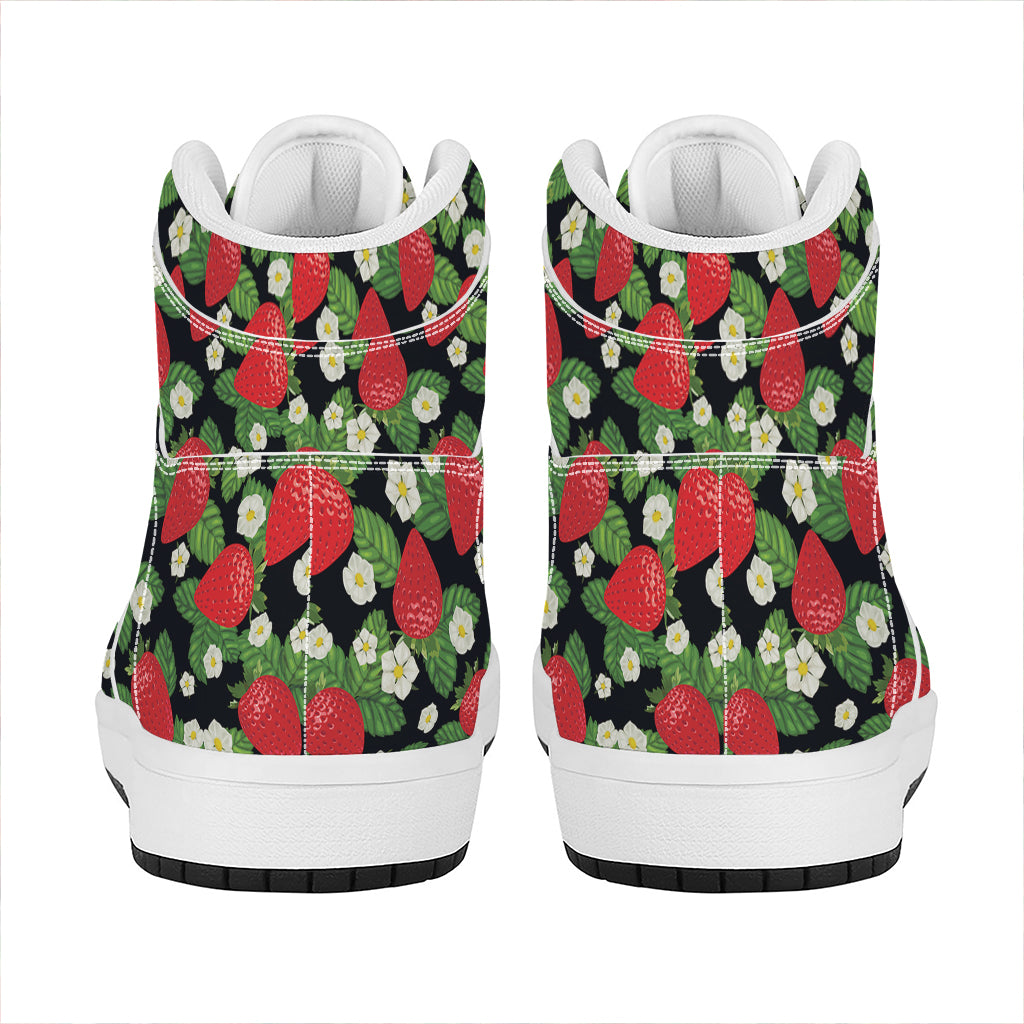 Strawberry And Flower Pattern Print High Top Leather Sneakers