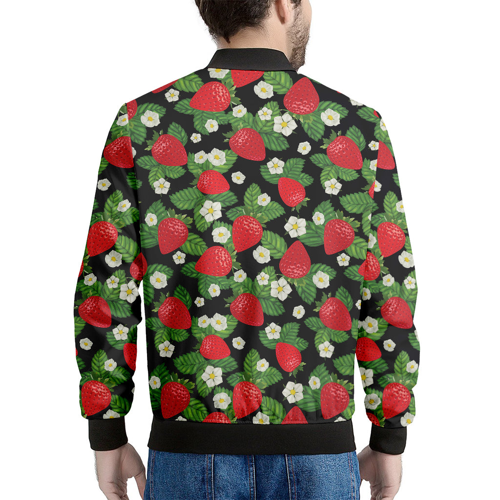 Strawberry And Flower Pattern Print Men's Bomber Jacket