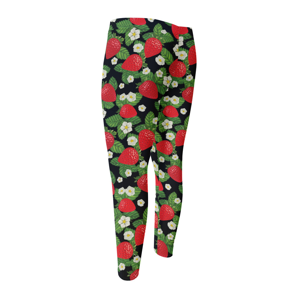 Strawberry And Flower Pattern Print Men's Compression Pants