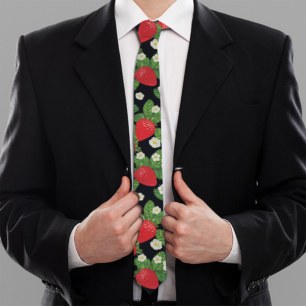 Strawberry And Flower Pattern Print Necktie