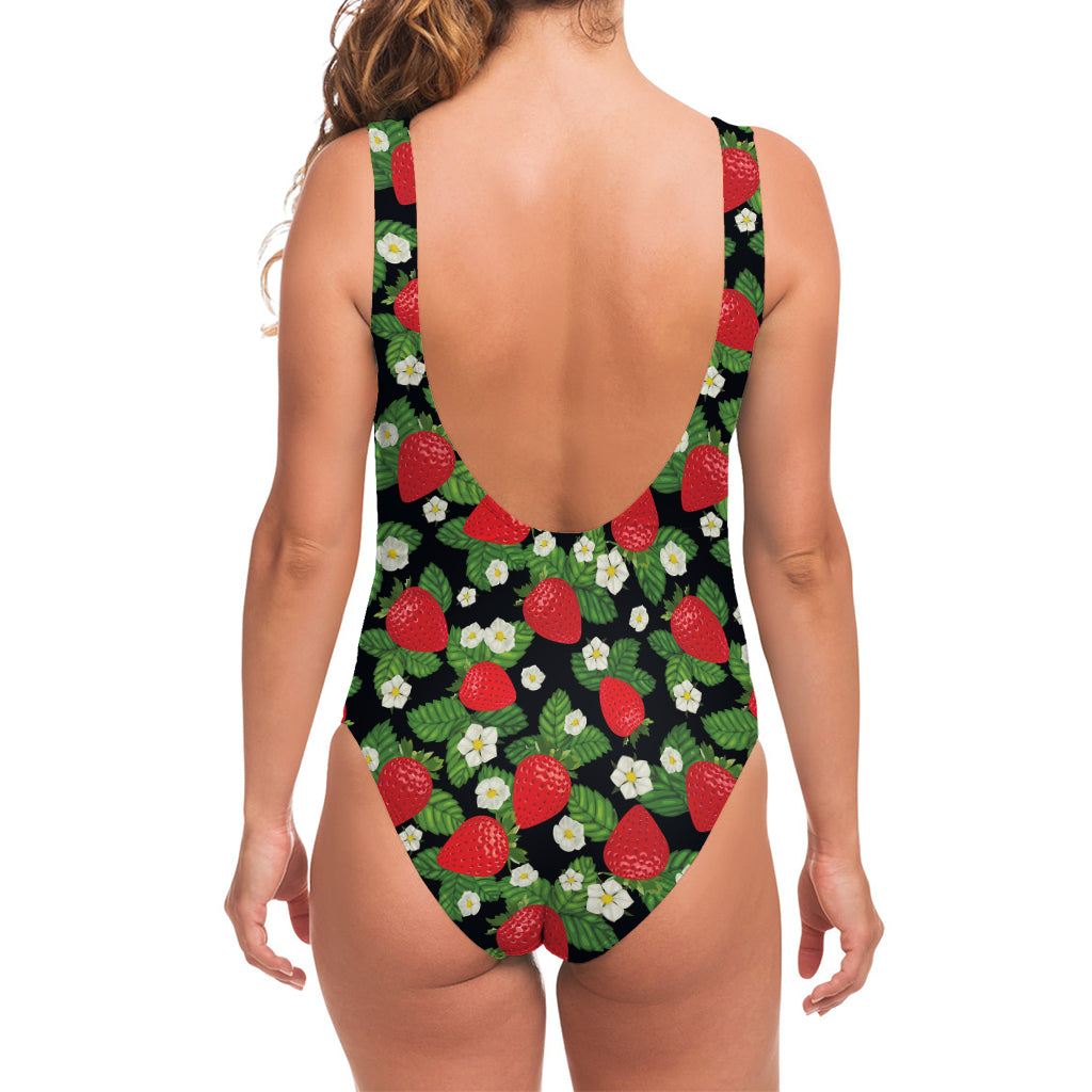 Strawberry And Flower Pattern Print One Piece Swimsuit