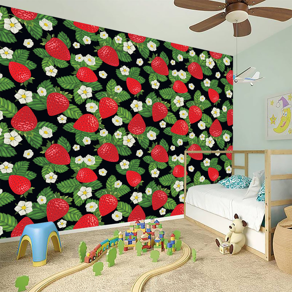 Strawberry And Flower Pattern Print Wall Sticker