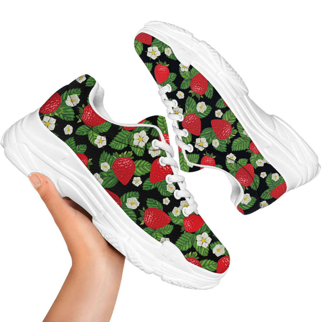 Strawberry And Flower Pattern Print White Chunky Shoes