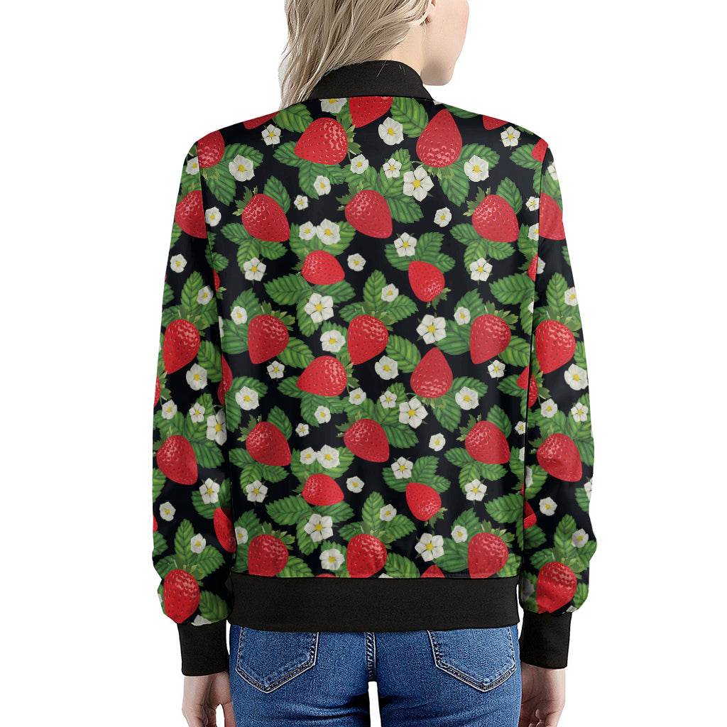 Strawberry And Flower Pattern Print Women's Bomber Jacket