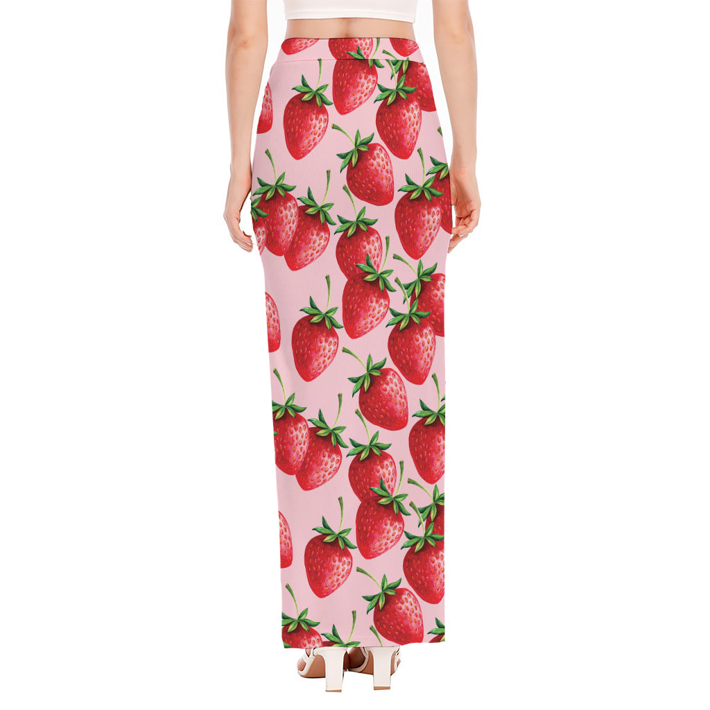 Strawberry Fruit Pattern Print High Slit Maxi Skirt
