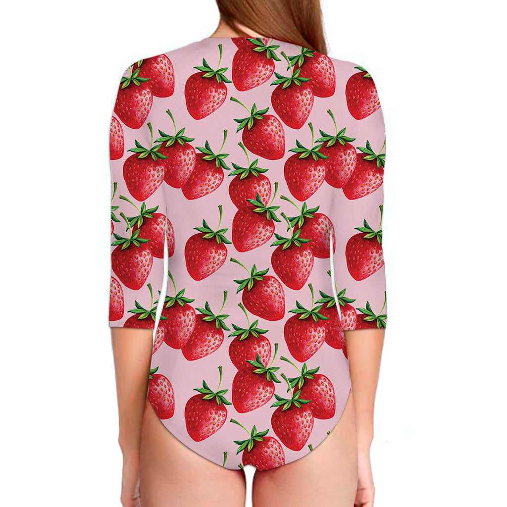 Strawberry Fruit Pattern Print Long Sleeve Swimsuit