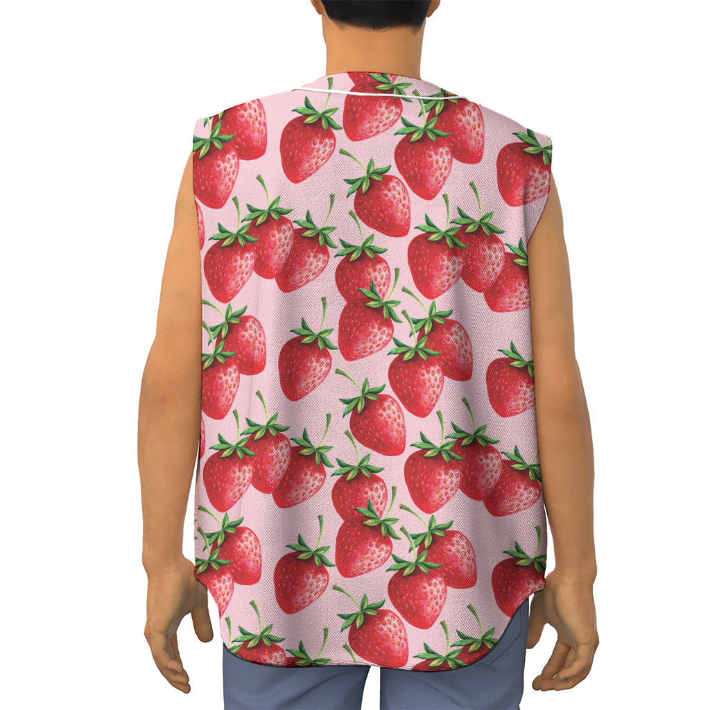 Strawberry Fruit Pattern Print Sleeveless Baseball Jersey
