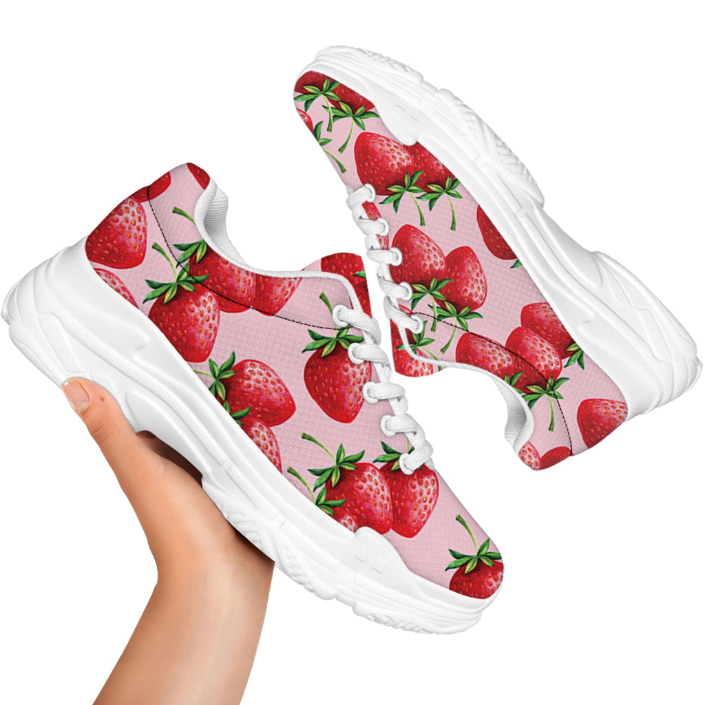 Strawberry Fruit Pattern Print White Chunky Shoes