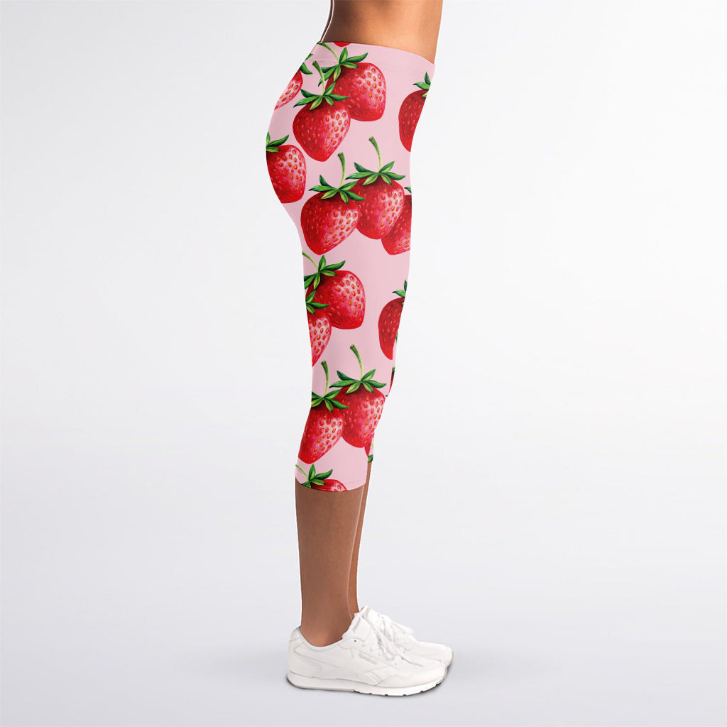 Strawberry Fruit Pattern Print Women's Capri Leggings