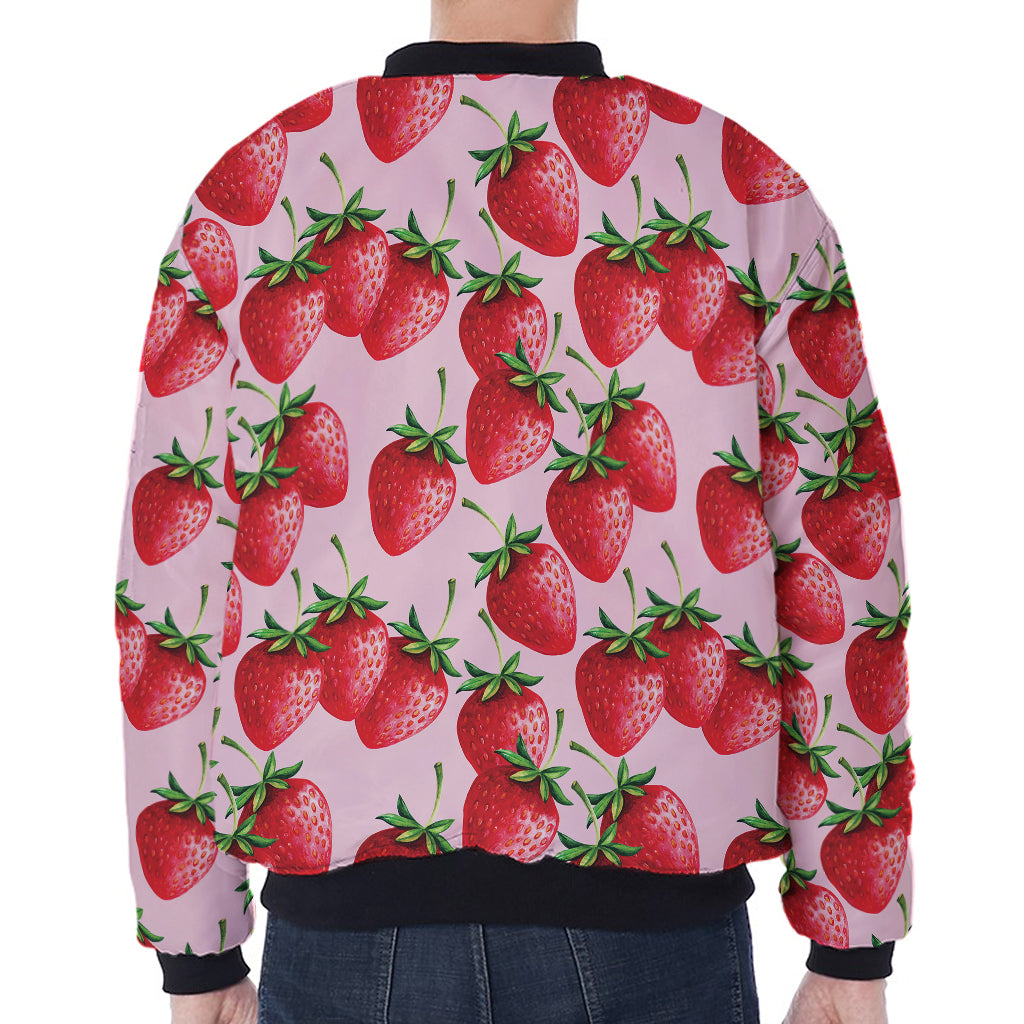 Strawberry Fruit Pattern Print Zip Sleeve Bomber Jacket