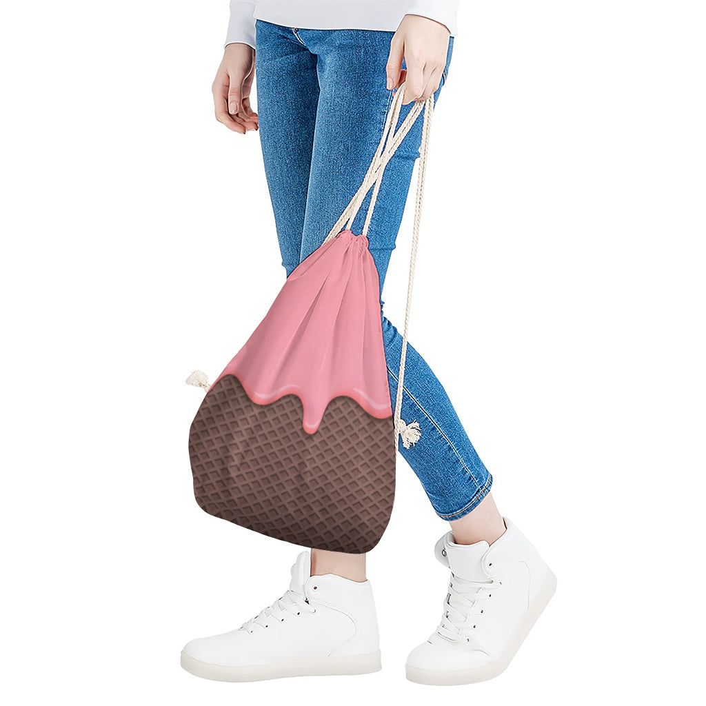 Strawberry Ice Cream Melted Print Drawstring Bag