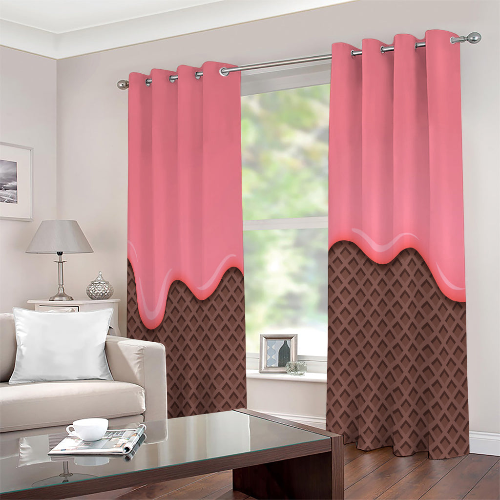 Strawberry Ice Cream Melted Print Extra Wide Grommet Curtains