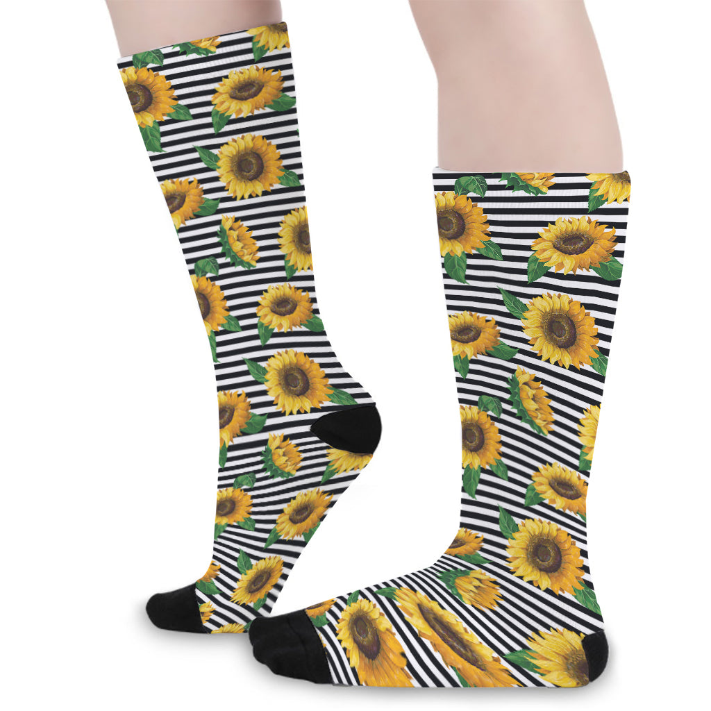 Stripe Sunflower Pattern Print Long Socks