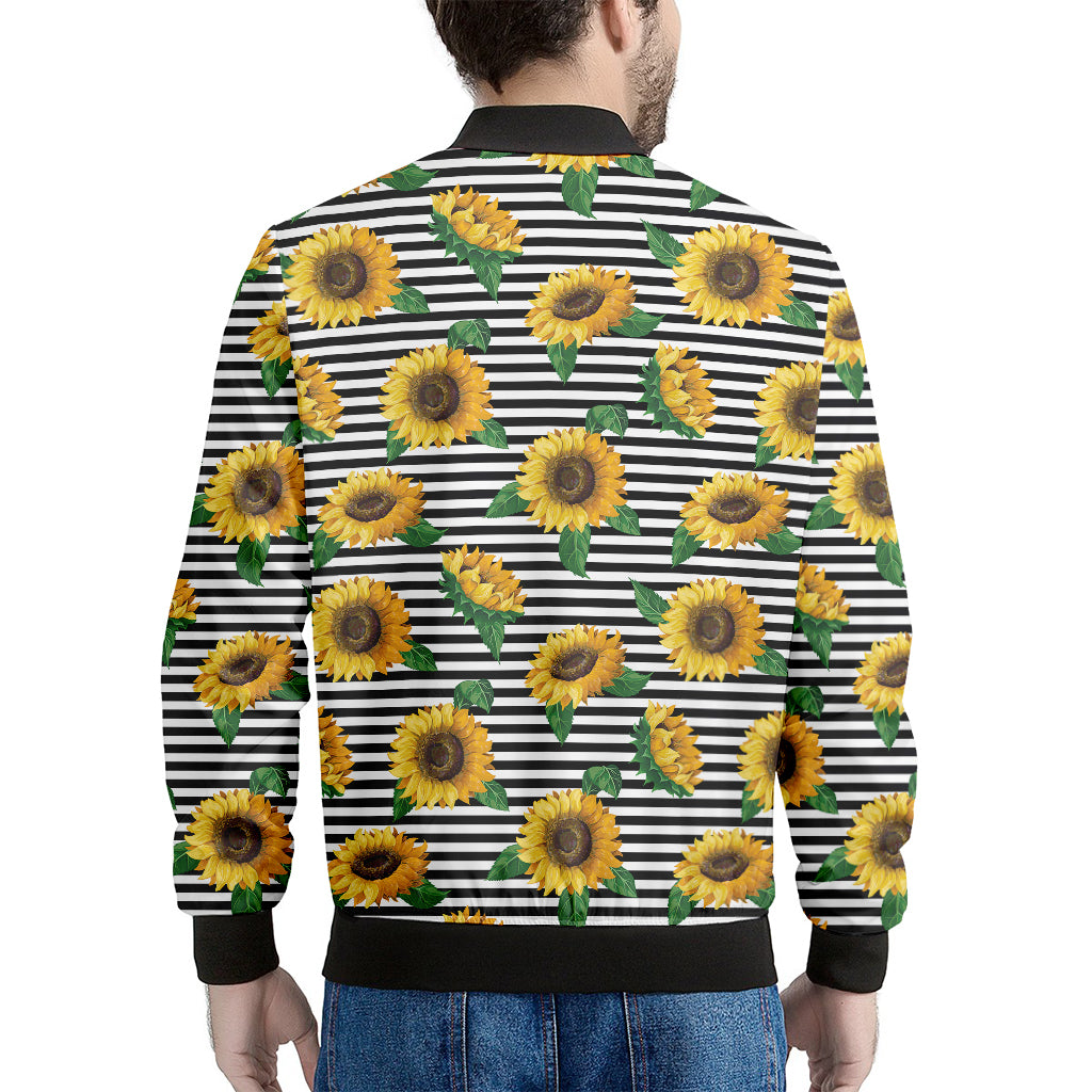 Stripe Sunflower Pattern Print Men's Bomber Jacket
