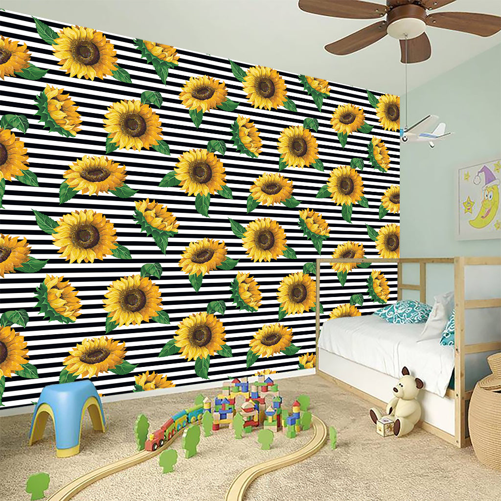 Stripe Sunflower Pattern Print Wall Sticker