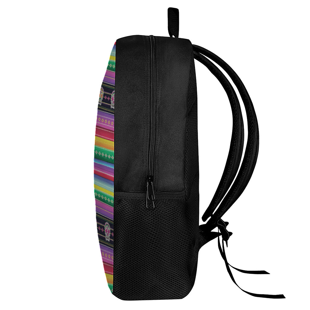 Sugar Skull Mexican Serape Pattern Print 17 Inch Backpack