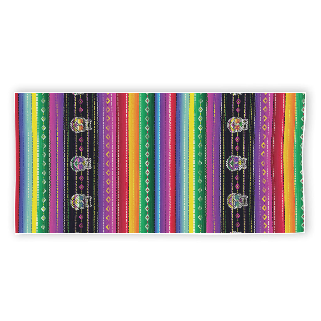 Sugar Skull Mexican Serape Pattern Print Beach Towel