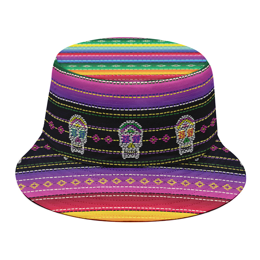 Sugar Skull Mexican Serape Pattern Print Bucket Hat