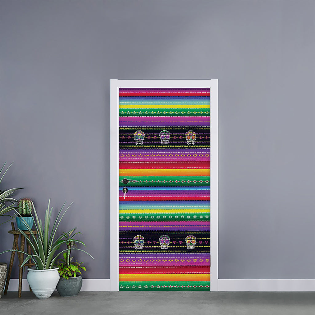 Sugar Skull Mexican Serape Pattern Print Door Sticker